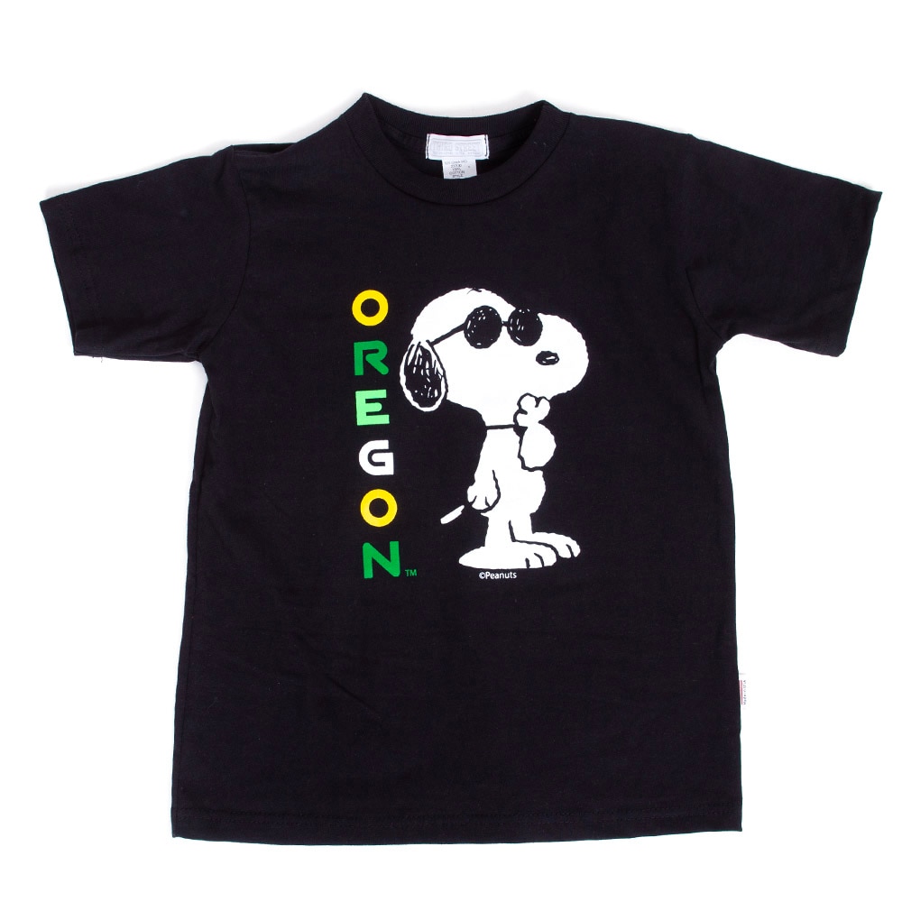 Peanuts, Third Street, Black, Crew Neck, Cotton, Kids, Stacked Oregon design, Snoopy, T-Shirt, 978466